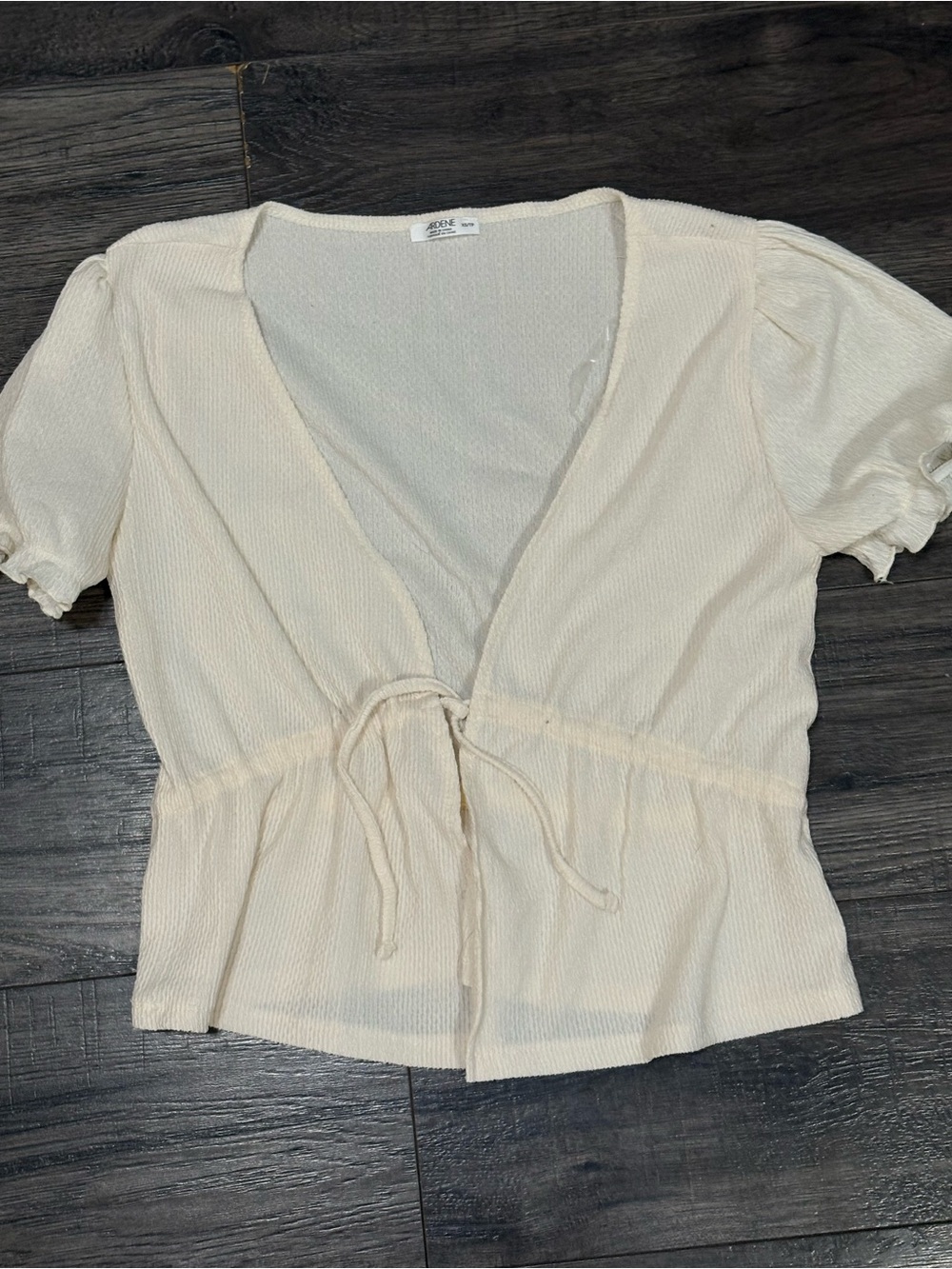 Ardene Cream Tie-Front Peplum Short Sleeve Top